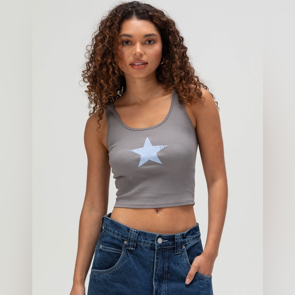 NWT RSQ Womens Puff Star Tank Top in Gray Size Medium